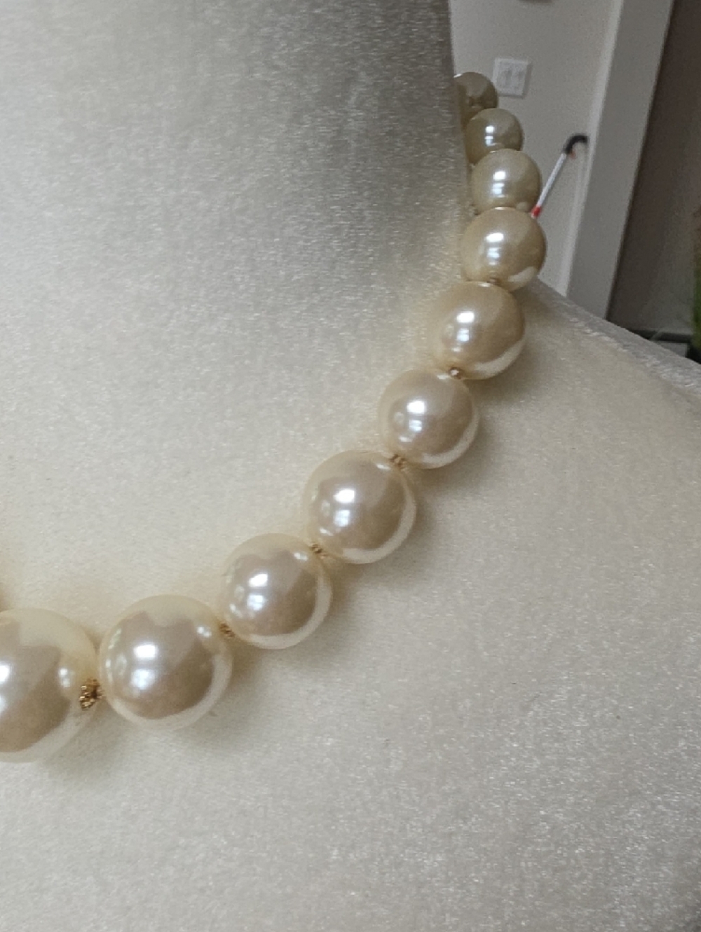 Pearl Statement Necklace with Gold Pavé Accent - Cream - Picture 4 of 6